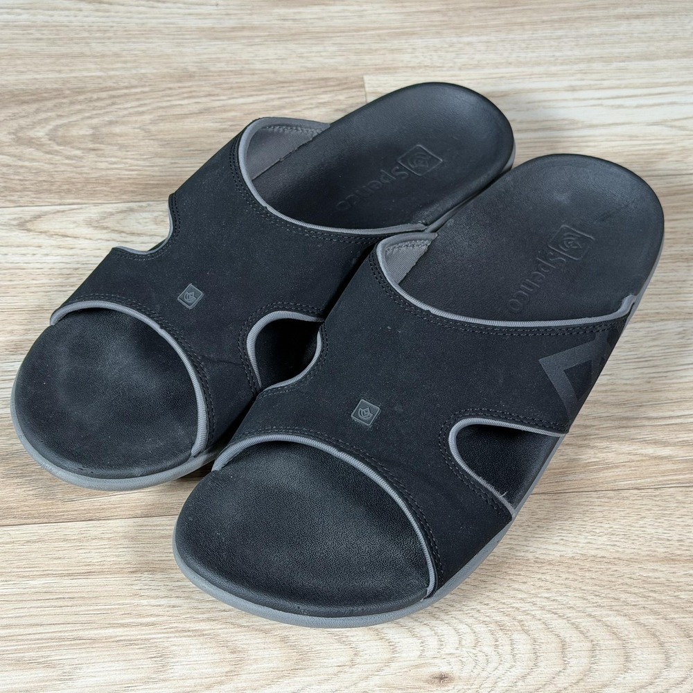 Spenco Sandals Mens Size 11 Black Gray Kholo Slides Arch Support Casual Comfort - Picture 2 of 10